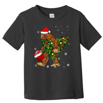 Bigfoot Carrying Christmas Tree Sasquatch Believer Pajama Toddler T-Shirt