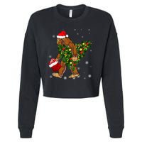 Bigfoot Carrying Christmas Tree Sasquatch Believer Pajama Cropped Pullover Crew