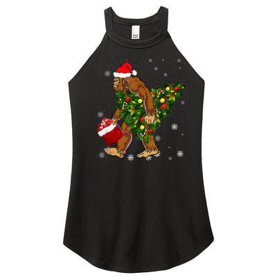 Bigfoot Carrying Christmas Tree Sasquatch Believer Pajama Women's Perfect Tri Rocker Tank