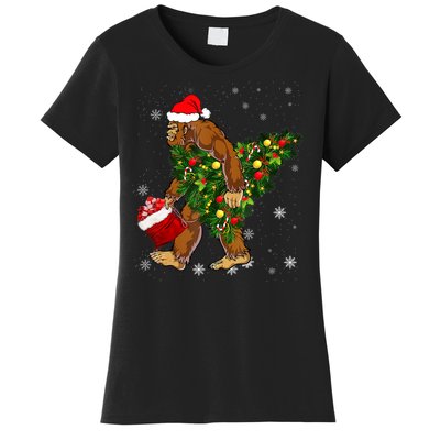 Bigfoot Carrying Christmas Tree Sasquatch Believer Pajama Women's T-Shirt