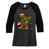 Bigfoot Carrying Christmas Tree Sasquatch Believer Pajama Women's Tri-Blend 3/4-Sleeve Raglan Shirt