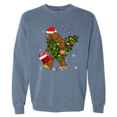 Bigfoot Carrying Christmas Tree Sasquatch Believer Pajama Garment-Dyed Sweatshirt