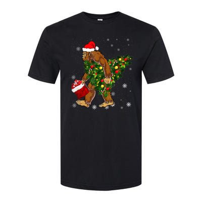 Bigfoot Carrying Christmas Tree Sasquatch Believer Pajama Softstyle CVC T-Shirt