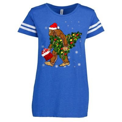 Bigfoot Carrying Christmas Tree Sasquatch Believer Pajama Enza Ladies Jersey Football T-Shirt