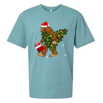 Bigfoot Carrying Christmas Tree Sasquatch Believer Pajama Sueded Cloud Jersey T-Shirt