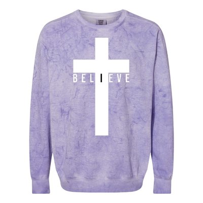 Believe Christian Cross Religious Colorblast Crewneck Sweatshirt