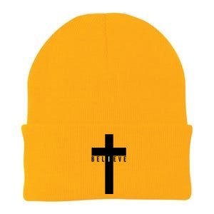 Believe Christian Cross Religious Knit Cap Winter Beanie