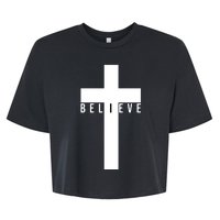 Believe Christian Cross Religious Bella+Canvas Jersey Crop Tee