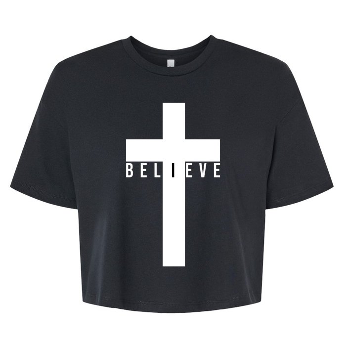 Believe Christian Cross Religious Bella+Canvas Jersey Crop Tee