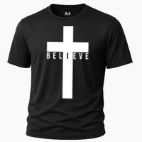 Believe Christian Cross Religious Cooling Performance Crew T-Shirt