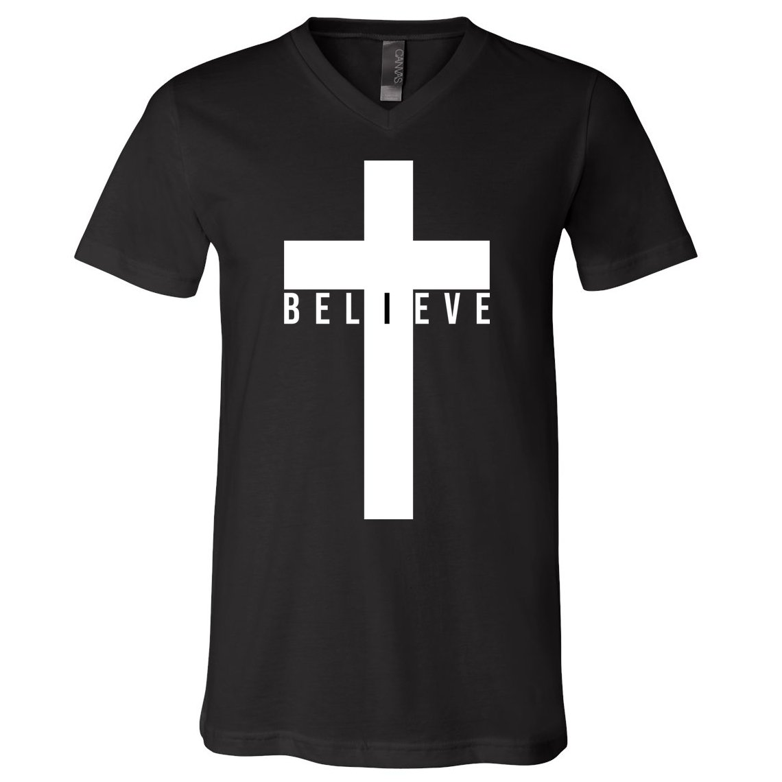 Believe Christian Cross Religious V-Neck T-Shirt