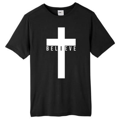 Believe Christian Cross Religious Tall Fusion ChromaSoft Performance T-Shirt