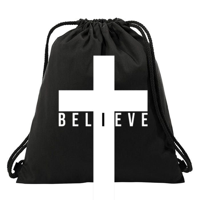 Believe Christian Cross Religious Drawstring Bag