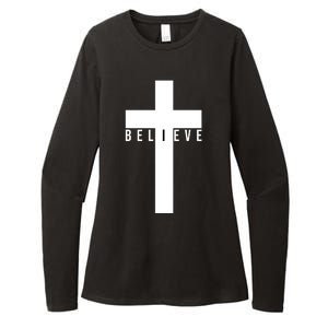 Believe Christian Cross Religious Womens CVC Long Sleeve Shirt