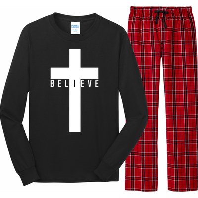 Believe Christian Cross Religious Long Sleeve Pajama Set