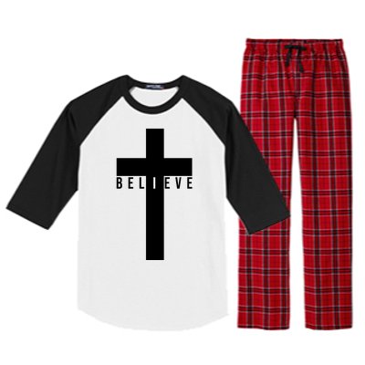 Believe Christian Cross Religious Raglan Sleeve Pajama Set