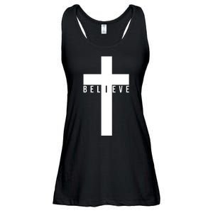 Believe Christian Cross Religious Ladies Essential Flowy Tank