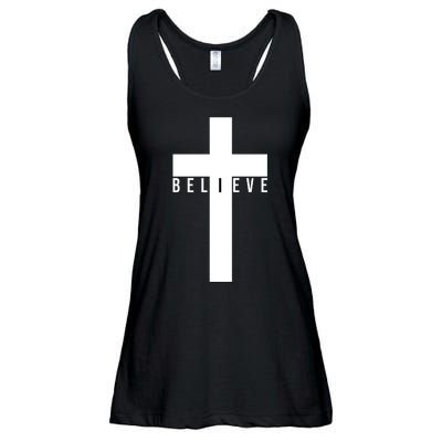 Believe Christian Cross Religious Ladies Essential Flowy Tank