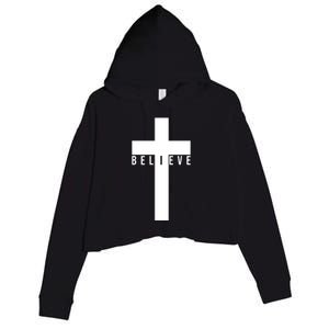 Believe Christian Cross Religious Crop Fleece Hoodie