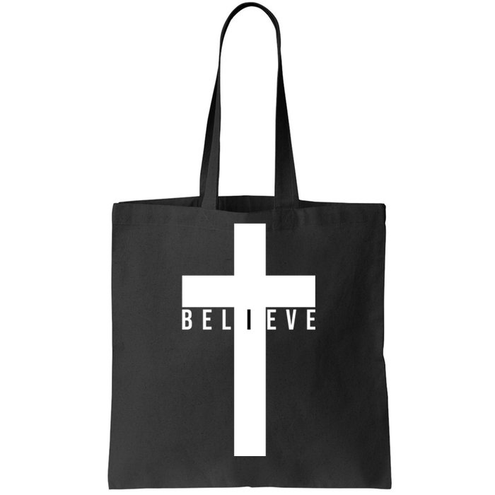 Believe Christian Cross Religious Tote Bag