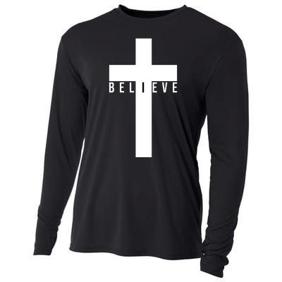 Believe Christian Cross Religious Cooling Performance Long Sleeve Crew