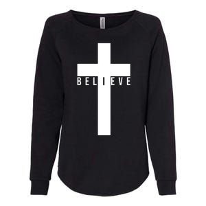 Believe Christian Cross Religious Womens California Wash Sweatshirt