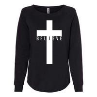 Believe Christian Cross Religious Womens California Wash Sweatshirt