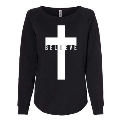 Believe Christian Cross Religious Womens California Wash Sweatshirt