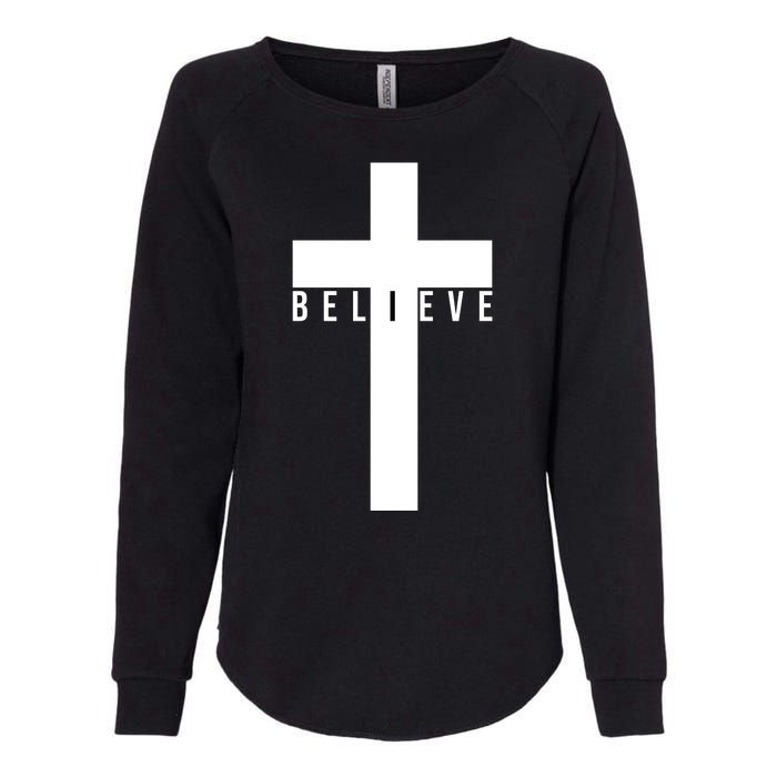 Believe Christian Cross Religious Womens California Wash Sweatshirt