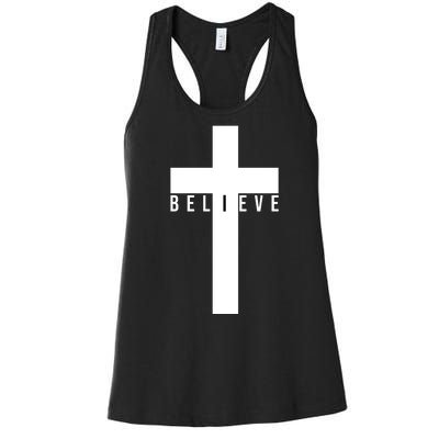 Believe Christian Cross Religious Women's Racerback Tank