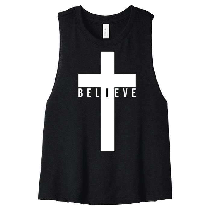 Believe Christian Cross Religious Women's Racerback Cropped Tank