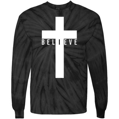 Believe Christian Cross Religious Tie-Dye Long Sleeve Shirt