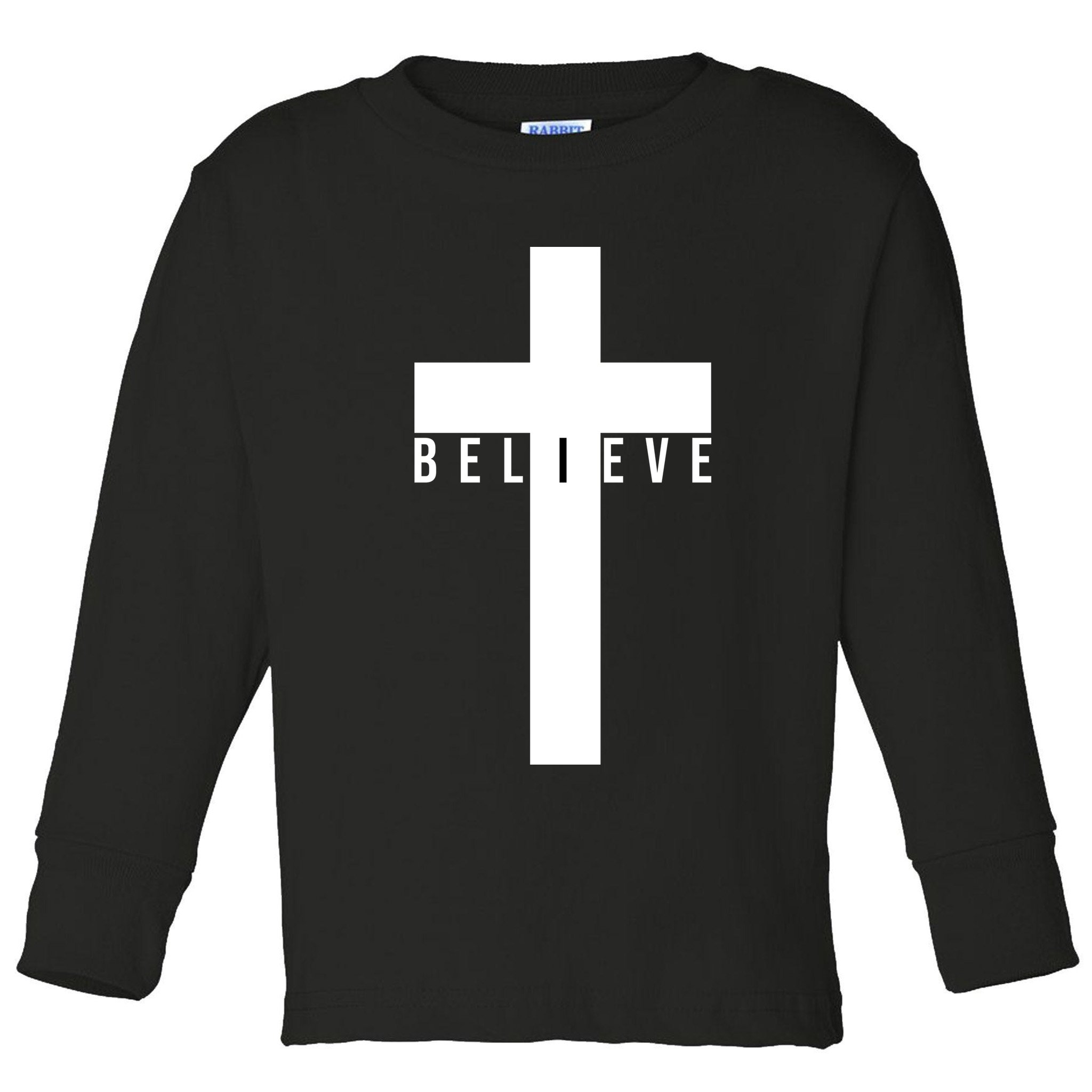 Believe Christian Cross Religious Toddler Long Sleeve Shirt
