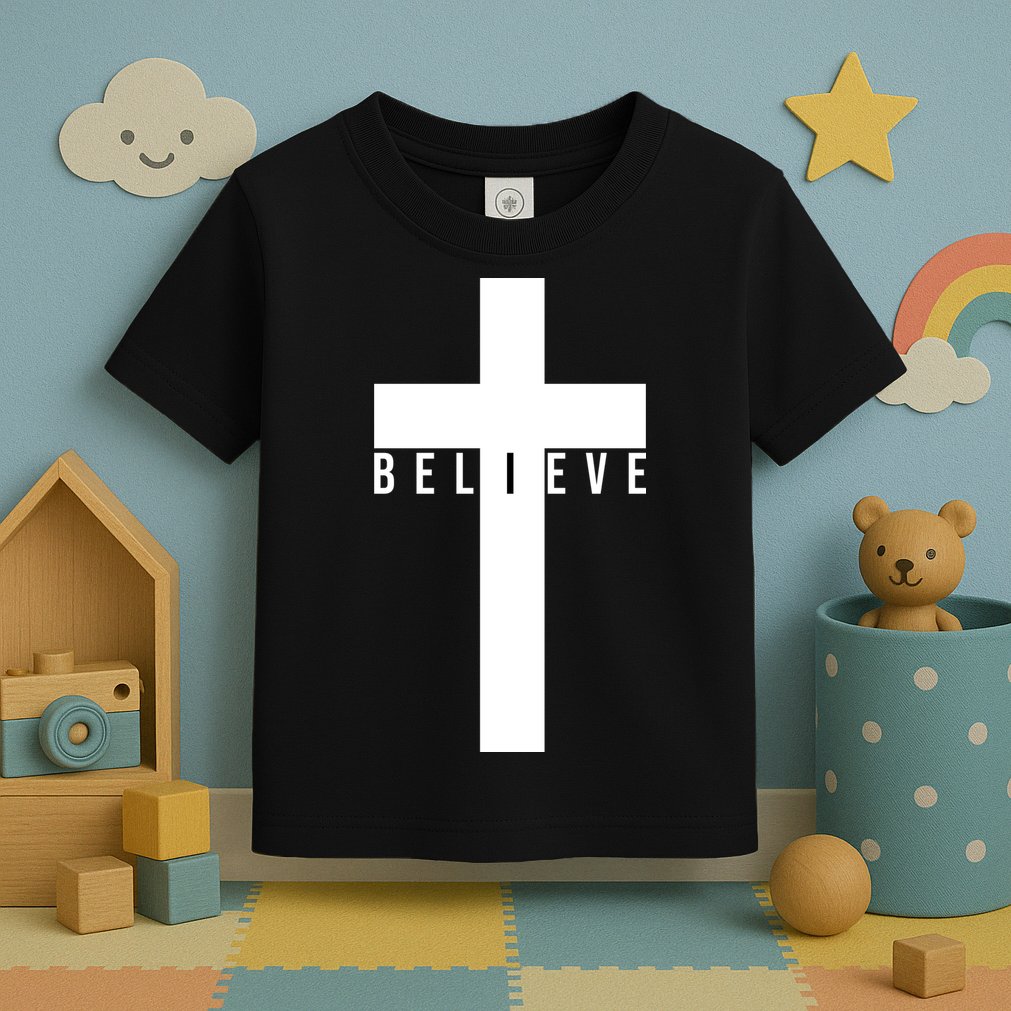 Believe Christian Cross Religious Toddler T-Shirt