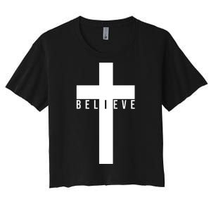 Believe Christian Cross Religious Women's Crop Top Tee