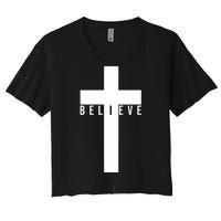 Believe Christian Cross Religious Women's Crop Top Tee