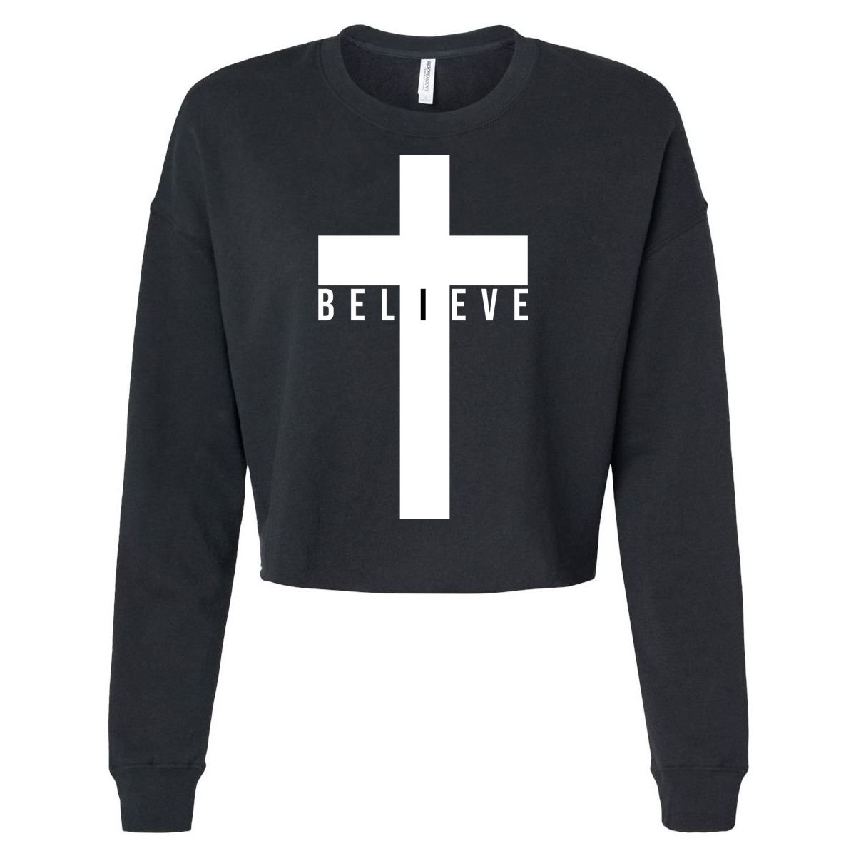 Believe Christian Cross Religious Cropped Pullover Crew