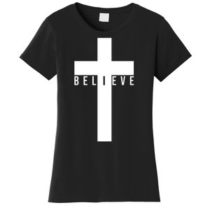 Believe Christian Cross Religious Women's T-Shirt