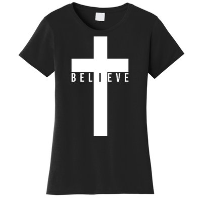 Believe Christian Cross Religious Women's T-Shirt