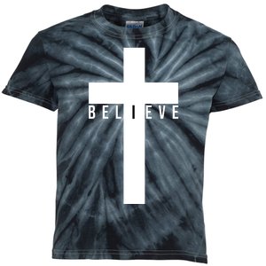 Believe Christian Cross Religious Kids Tie-Dye T-Shirt