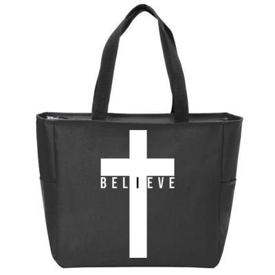 Believe Christian Cross Religious Zip Tote Bag