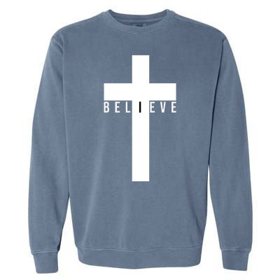 Believe Christian Cross Religious Garment-Dyed Sweatshirt