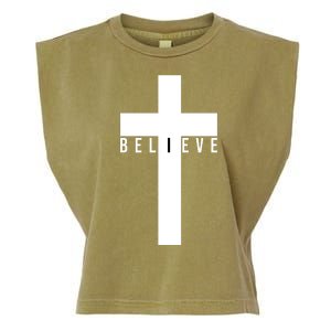 Believe Christian Cross Religious Garment-Dyed Women's Muscle Tee