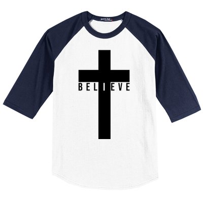 Believe Christian Cross Religious Baseball Sleeve Shirt