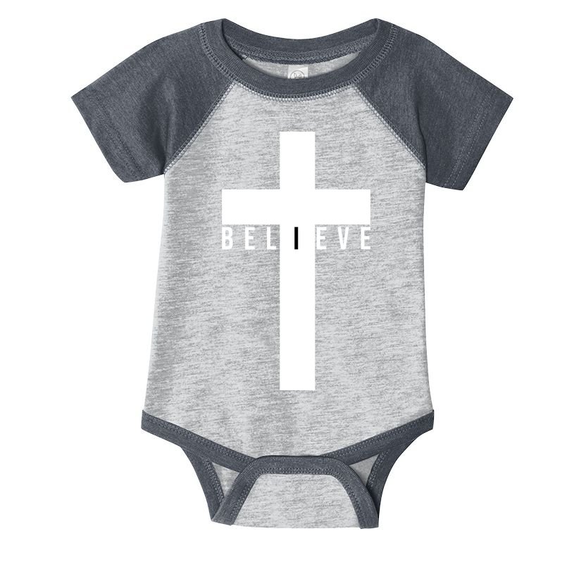 Believe Christian Cross Religious Infant Baby Jersey Bodysuit