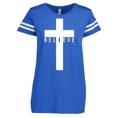 Believe Christian Cross Religious Enza Ladies Jersey Football T-Shirt