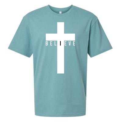 Believe Christian Cross Religious Sueded Cloud Jersey T-Shirt