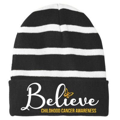 Believe Childhood Cancer Awareness Striped Beanie with Solid Band