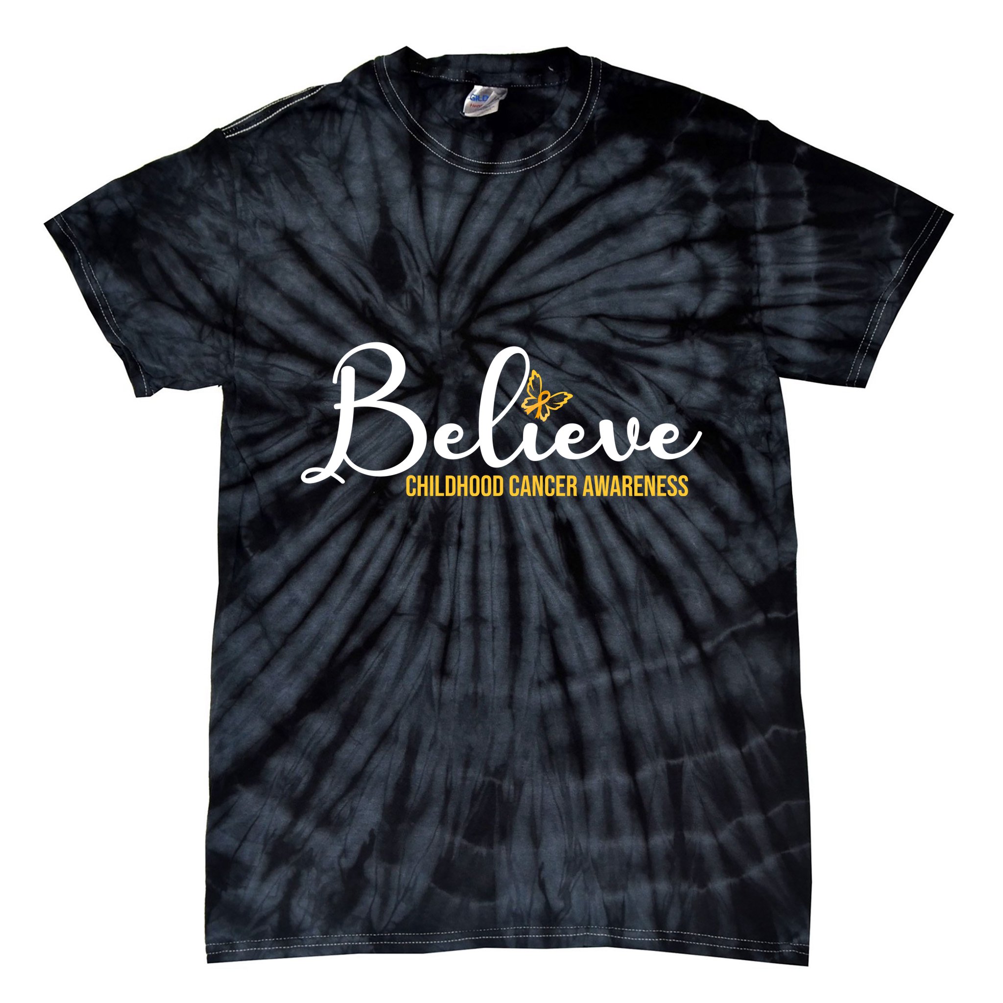 Believe Childhood Cancer Awareness Tie-Dye T-Shirt