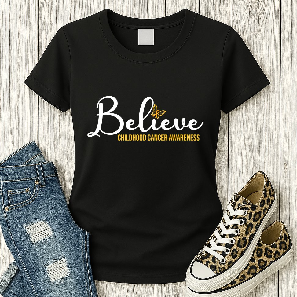 Believe Childhood Cancer Awareness Womens T-Shirt